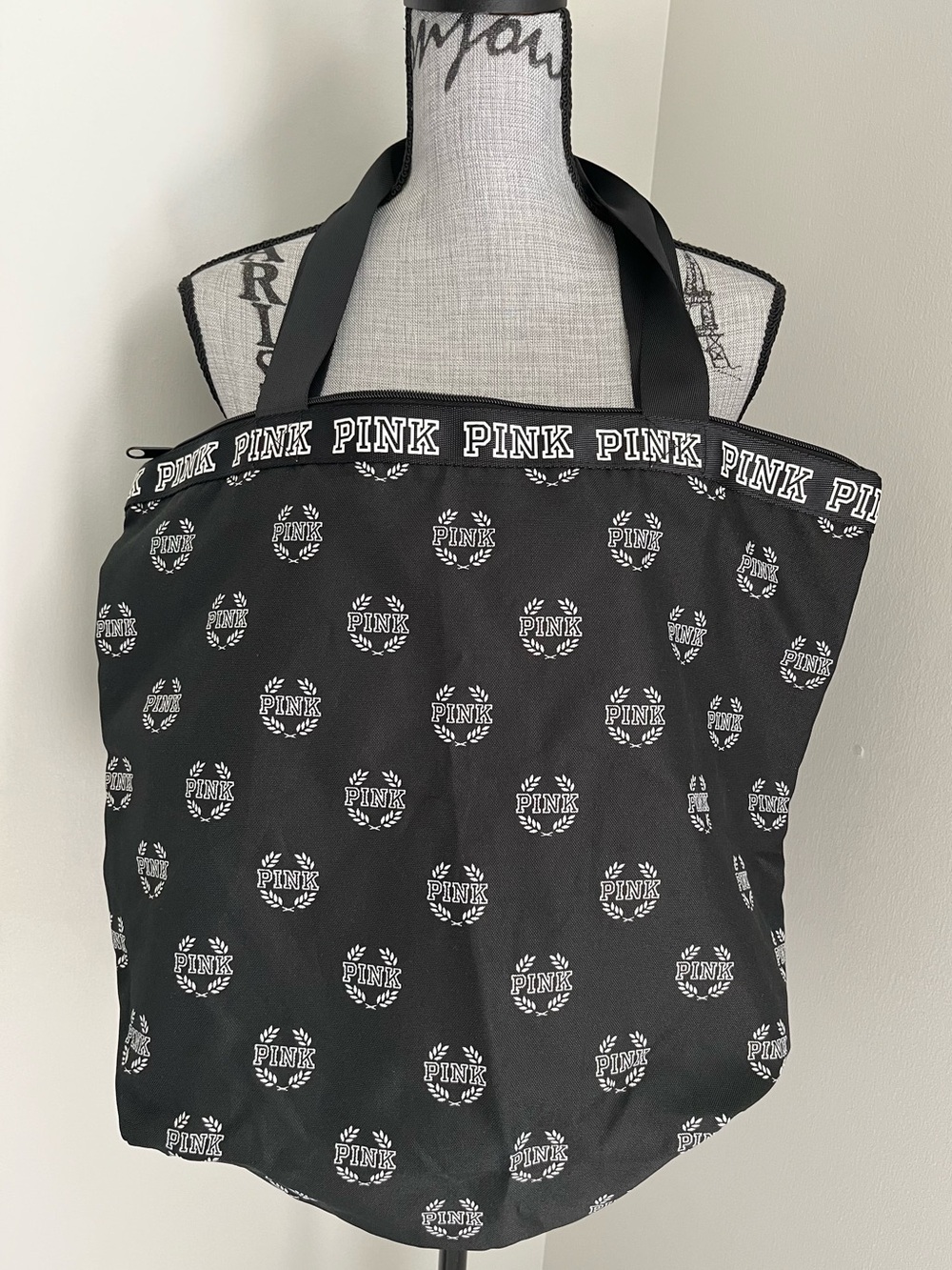 Victoria’s Secret pink black monogrammed tote bag